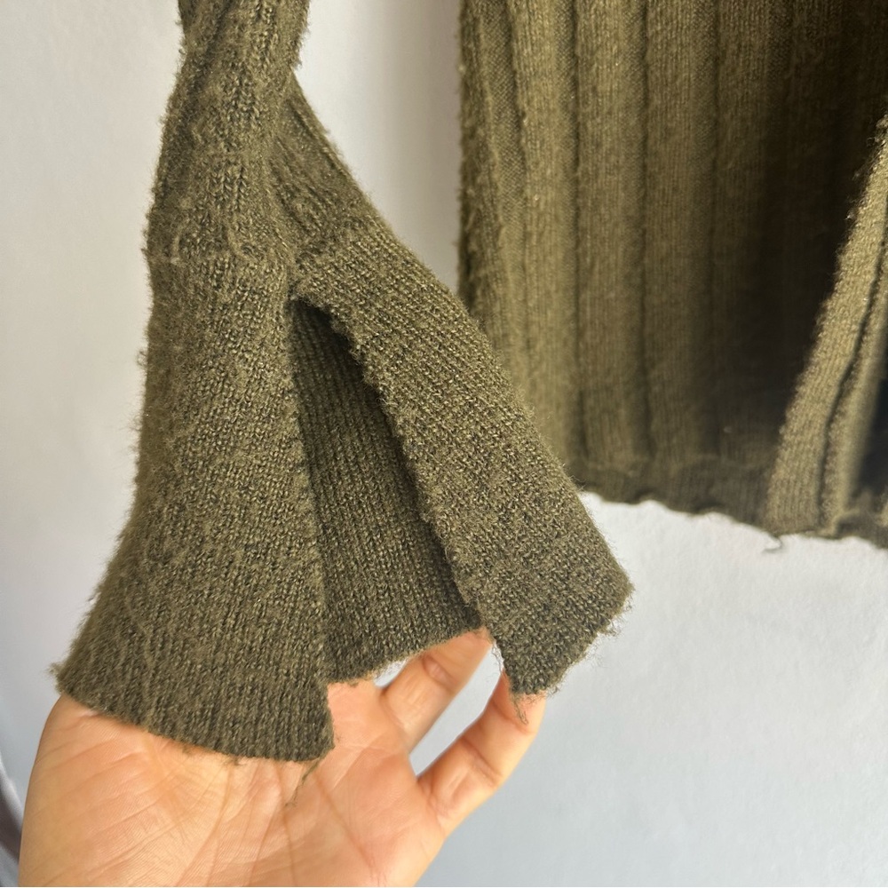 Princess Polly Ribbed Knit Cardigan w/ Slit Bell Sleeves in Olive Green - Picture 7 of 11
